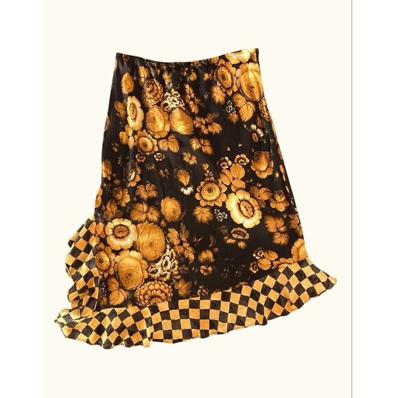 Jams World Skirt M Autumn Flowers Orange Black Dark Floral Checkered - Picture 1 of 6
